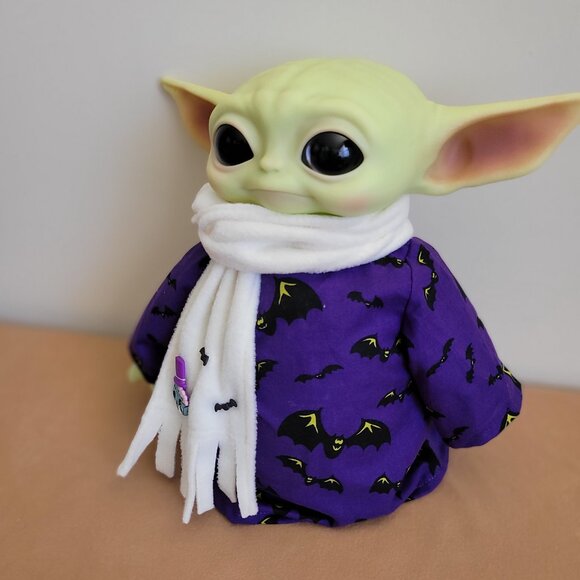 Spooky Bats 2pc Halloween Outfit/scarf set for 11" Mattel Child Grogu Yoda dolls - Picture 4 of 8